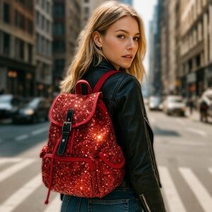 Red & Silver Sequin Backpack | Adjustable Straps | Like New
